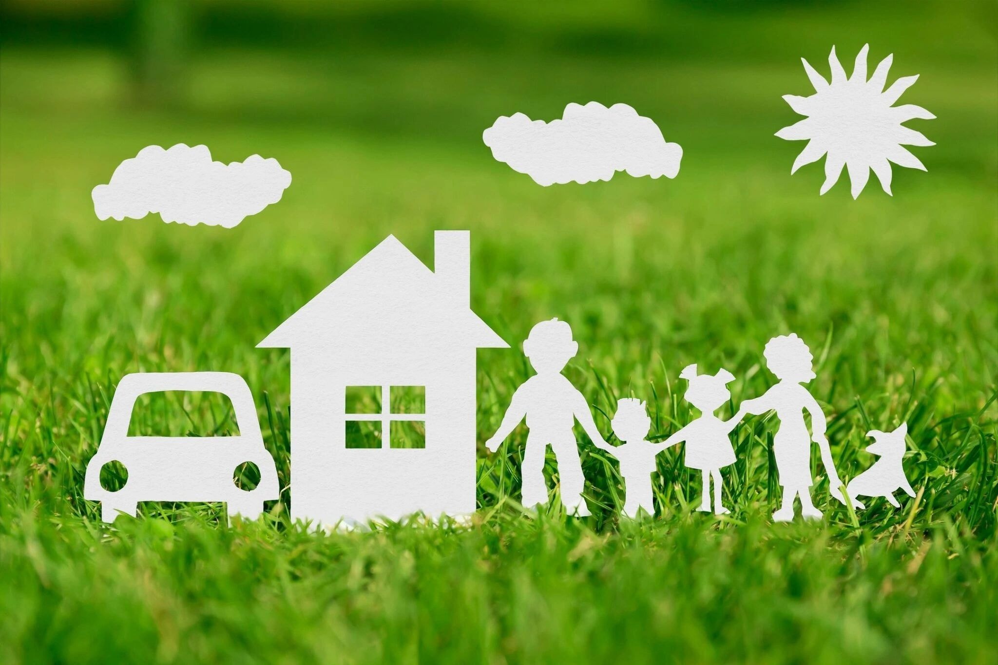 Family, house and car paper cutout illustration